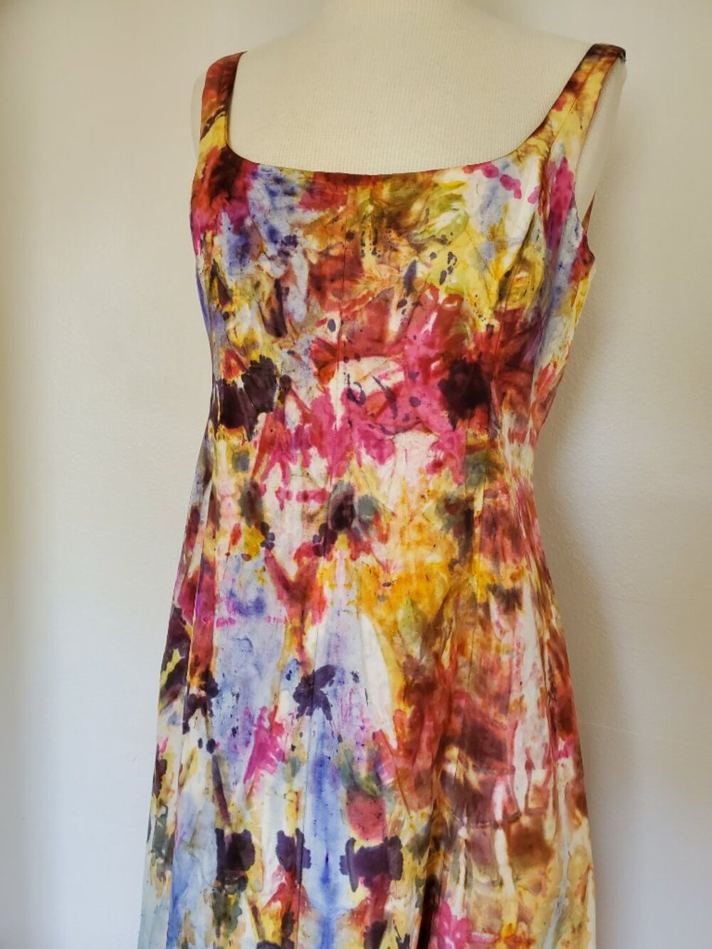 Silk Short Dress 8 10 12 bridesmaid party prom tie dyed rainbow red yellow black - Picture 6 of 8
